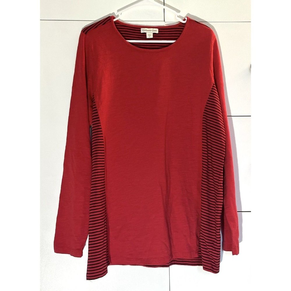 Colwater Creek Red Striped Long Sleeve Blouse Extra Large Casual Fall Cotton